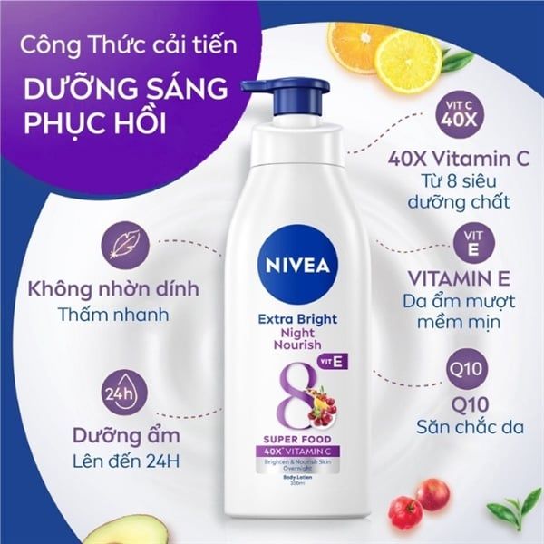 Sữa dưỡng thể Nivea Extra Bright Night Nourish 350ml
