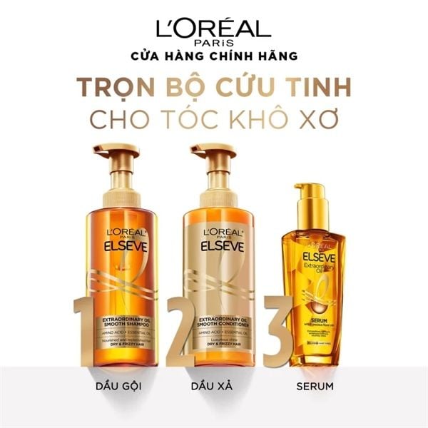 Bộ gội xả dưỡng tóc suôn mượt cao cấp L'Oreal Paris Extraordinary Oil Smooth 440ml x2
