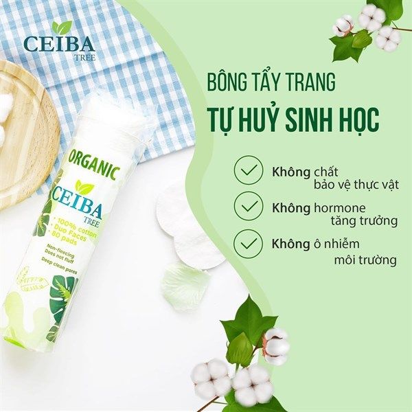 Bông Tẩy Trang Hữu Cơ Ceiba 80 Miếng