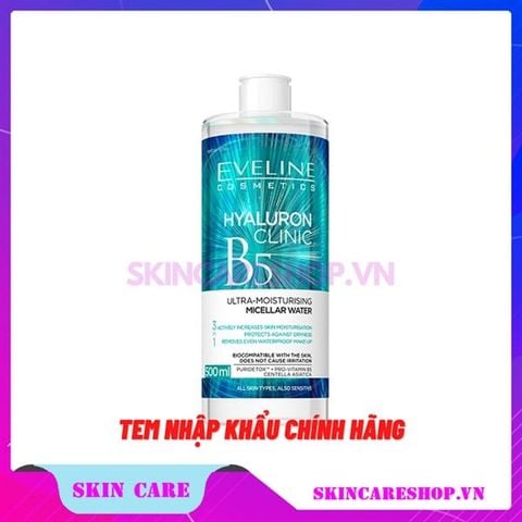 Nước Tẩy Trang Eveline Hyaluron Clinic B5 Ultra-Moisturizing Micellar Water 500ml