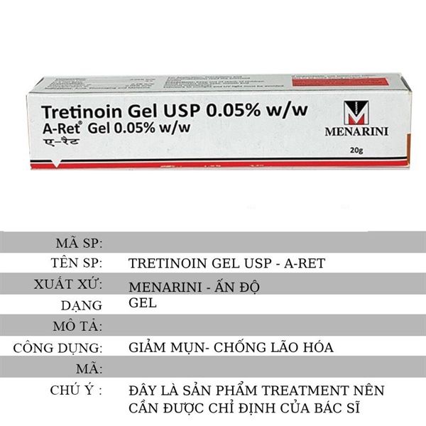 Gel Trị Mụn, Mờ Thâm & Chống Lão Hoá Menarini Tretinoin Gel USP 0.025% 20g
