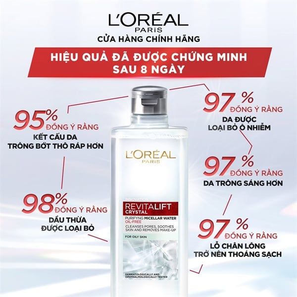 Nước tẩy trang đa năng 3-in-1 L'Oreal Paris Micellar kiềm dầu