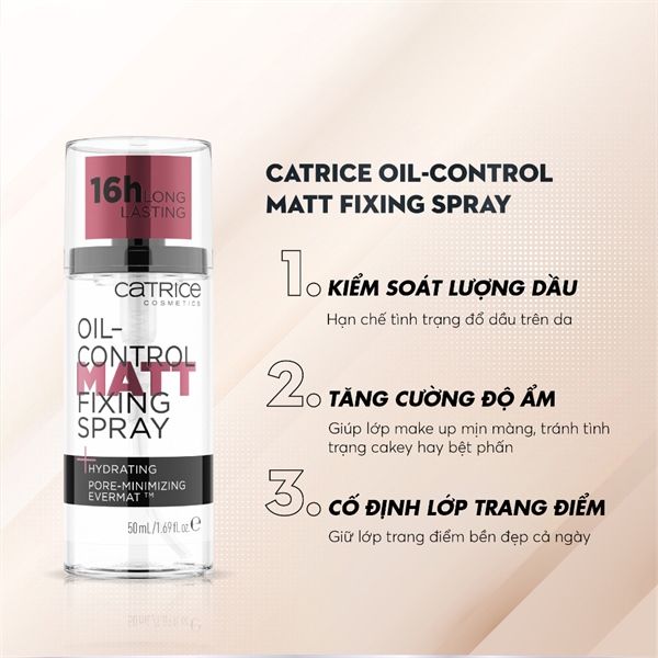 Xịt Khoáng Khóa Nền Catrice Oil-Control Matt Fixing Spray 16h 50ml