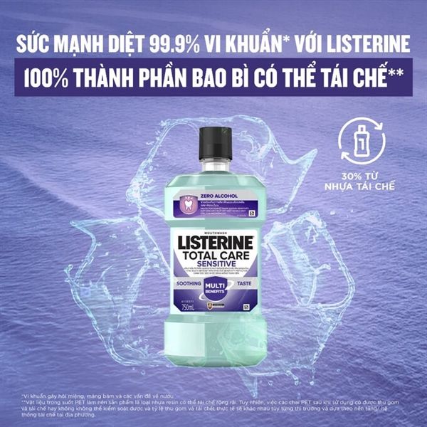 Nước Súc Miệng Cho Răng Nhạy Cảm Listerine Mouthwash Total Care Sensitive 750ml