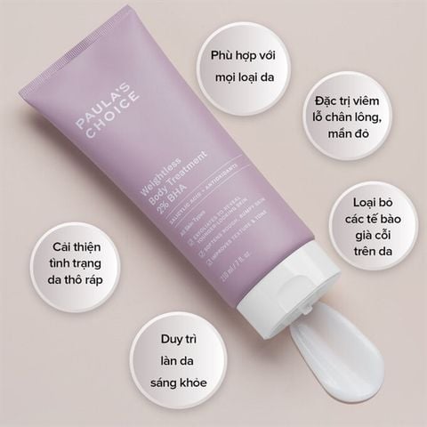 Kem Dưỡng Thể Giảm Viêm Lỗ Chân Lông, Làm Mềm Da Paula's Choice Weightless Body Treatment 2% BHA