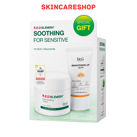 Combo Dr.G Kem Dưỡng Ẩm R.E.D Blemish Clear 70ml & Kem Chống Nắng Sáng Da Brightening Up Sun+ SPF50+ PA+++ 20ml