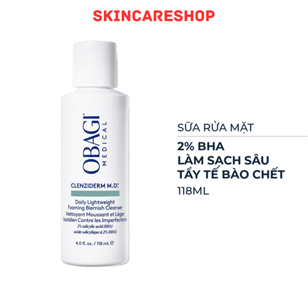 Sữa Rửa Mặt Obagi Clenziderm MD Daily Lightweight Foaming Blemish Cleanser 118ml