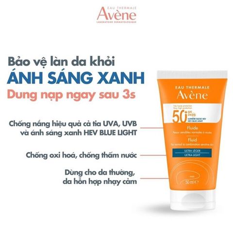 Kem Chống Nắng Cho Da Thường, Hỗn Hợp & Nhạy Cảm Avene Very High Protection Fluid SPF50+ 50ml
