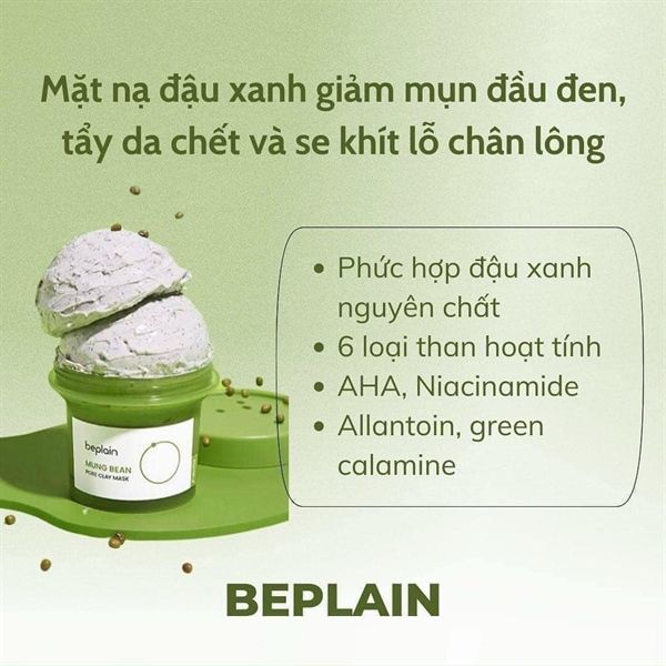 Mặt Nạ Đất Sét Hỗ Trợ Thải Độc Da Beplain Mung Bean Pore Clay 120ml