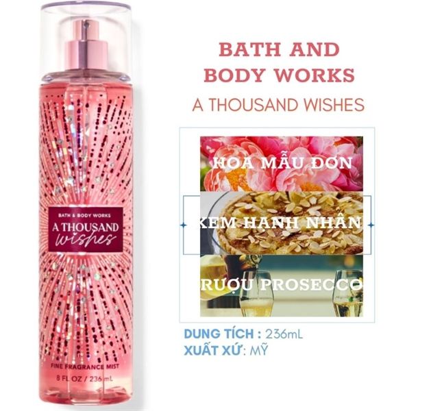 Xịt Thơm Body mist Bath & Body Works A Thousand Wishes