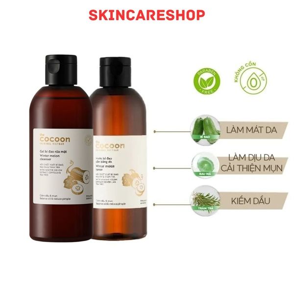 Combo Nước Cân Bằng + Gel rửa mặt Chiết Xuất Bí Đao Cocoon Winter Melon 310ml