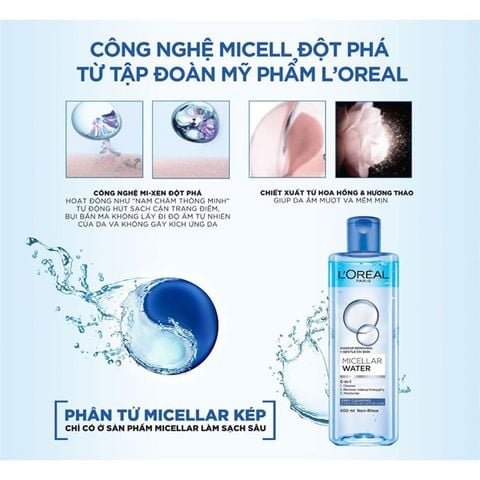 Nước Tẩy Trang L'Oreal 3 In 1 Micellar Làm Sạch Sâu 400ml