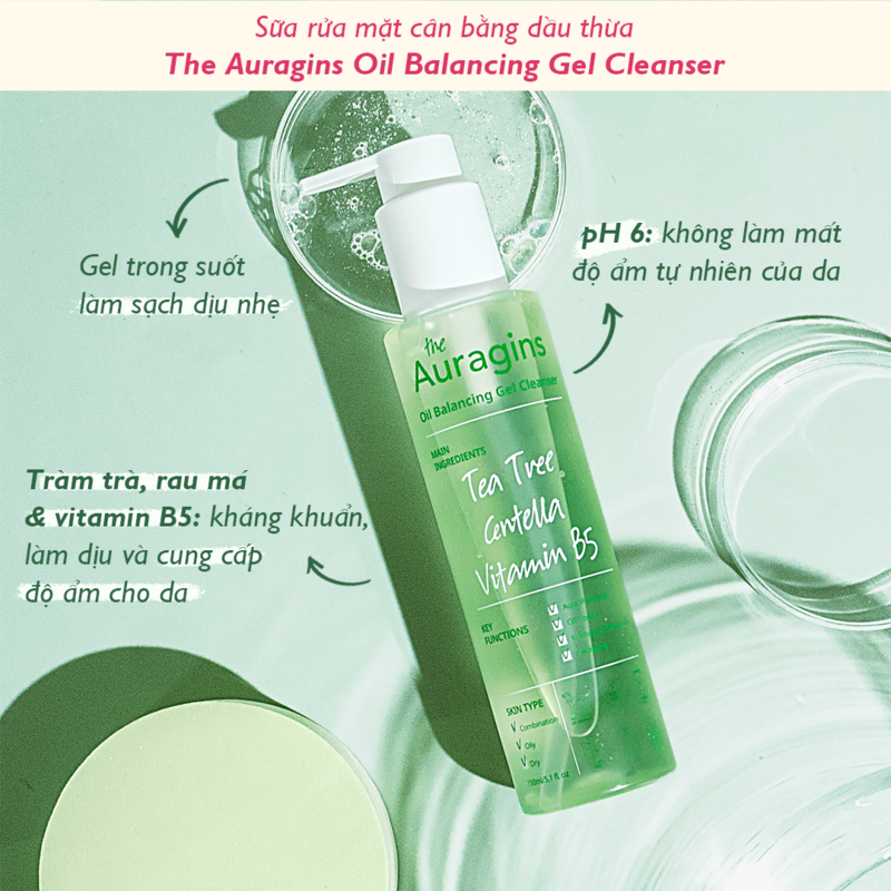 Gel Rửa Mặt Làm Sạch Sâu Cho Da Dầu Mụn The Auragins Oil Balancing Gel Cleanser 150ml