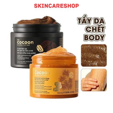 Combo Tẩy Da Chết Body Cà Phê Dak Lak, Đường Thốt Nốt An Giang Cocoon Body Polish 200ml