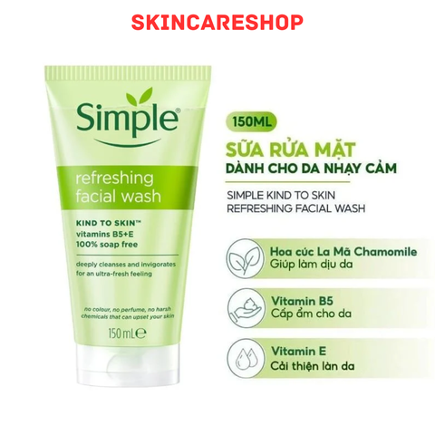 Sữa rửa mặt Simple Kind To Skin Refreshing Facial Wash Gel 150ml