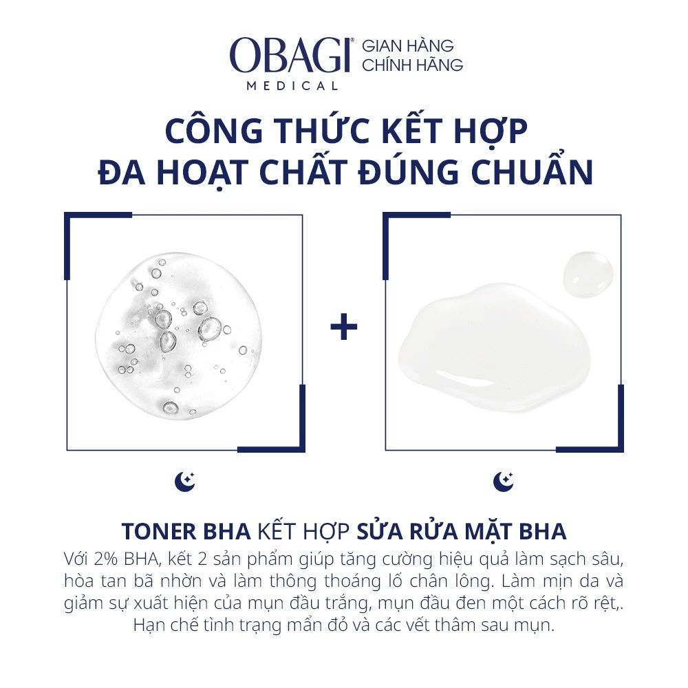 Bộ đôi dưỡng da Toner BHA giảm mụn và Sữa rửa mặt Obagi Medical Clenziderm M.D BHA (148ml & 118ml)