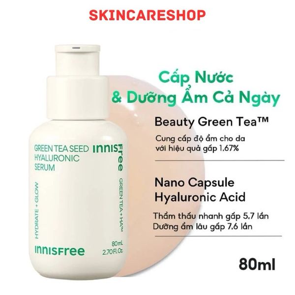 Tinh Chất Trà Xanh Cấp ẩm, Phục hồi da Innisfree Green Tea Seed Hyaluronic Acid Serum