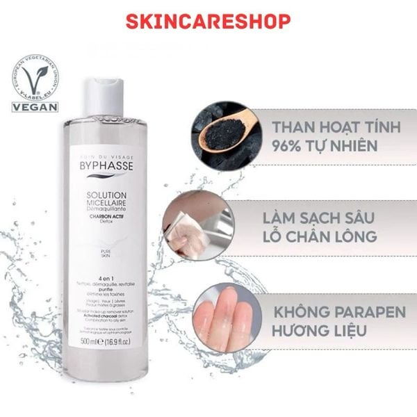 Nước Tẩy Trang Than Hoạt Tính Byphasse Charbon Micellar Make-up Remover Solution 500ml