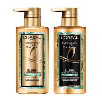  Combo Gội Xả L'Oreal Dưỡng Tóc Suôn Mượt Tóc Cao Cấp 440mlx2 Extraordinary Oil Sleek Silicone-free Shampoo & Conditioner 