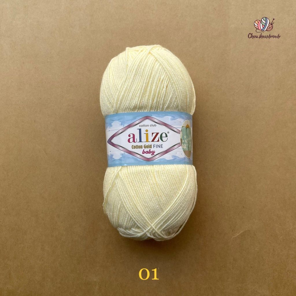 Len hè Cotton Gold Fine Baby nhập khẩu từ Alize Yarns, dành cho bé, đan móc áo, váy