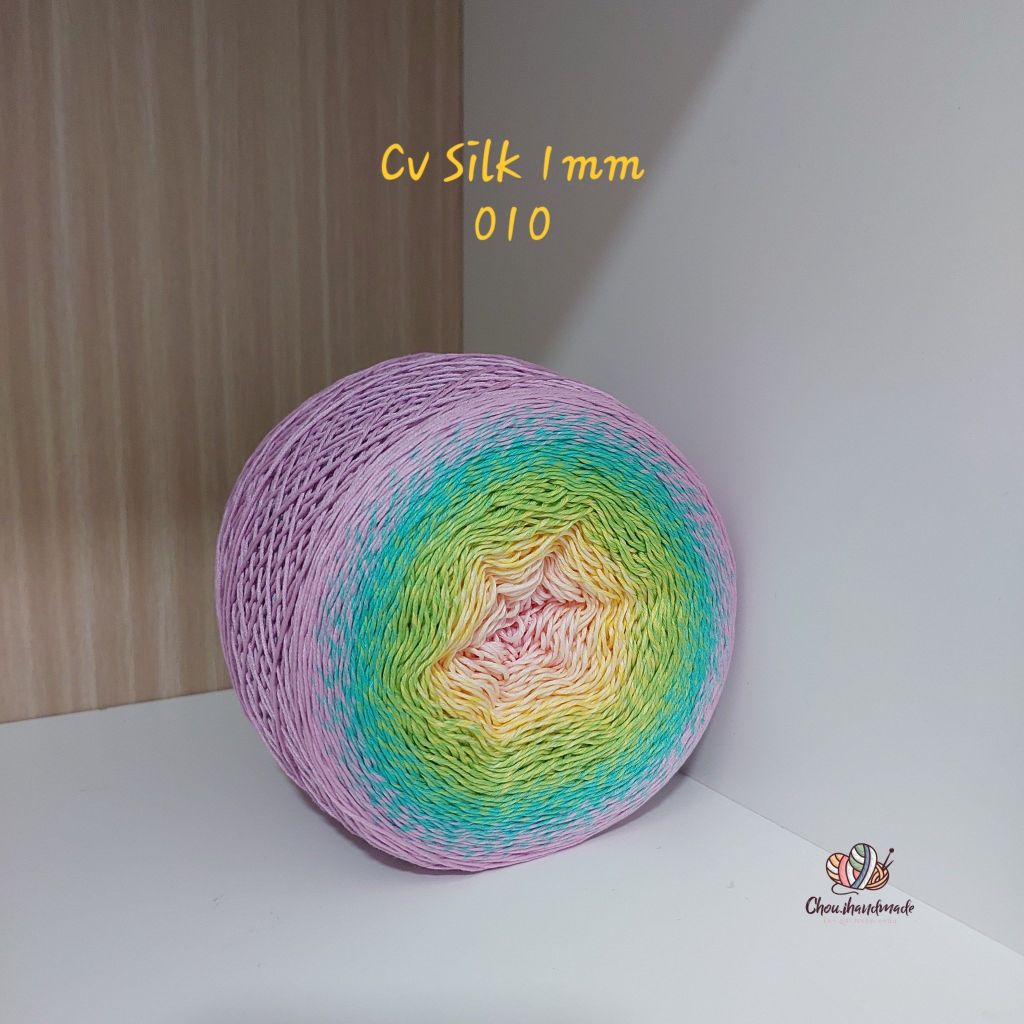 Cầu vồng sợi Silk, cỡ 1.0mm, 300g, dòng bánh, đan móc áo, váy, khăn