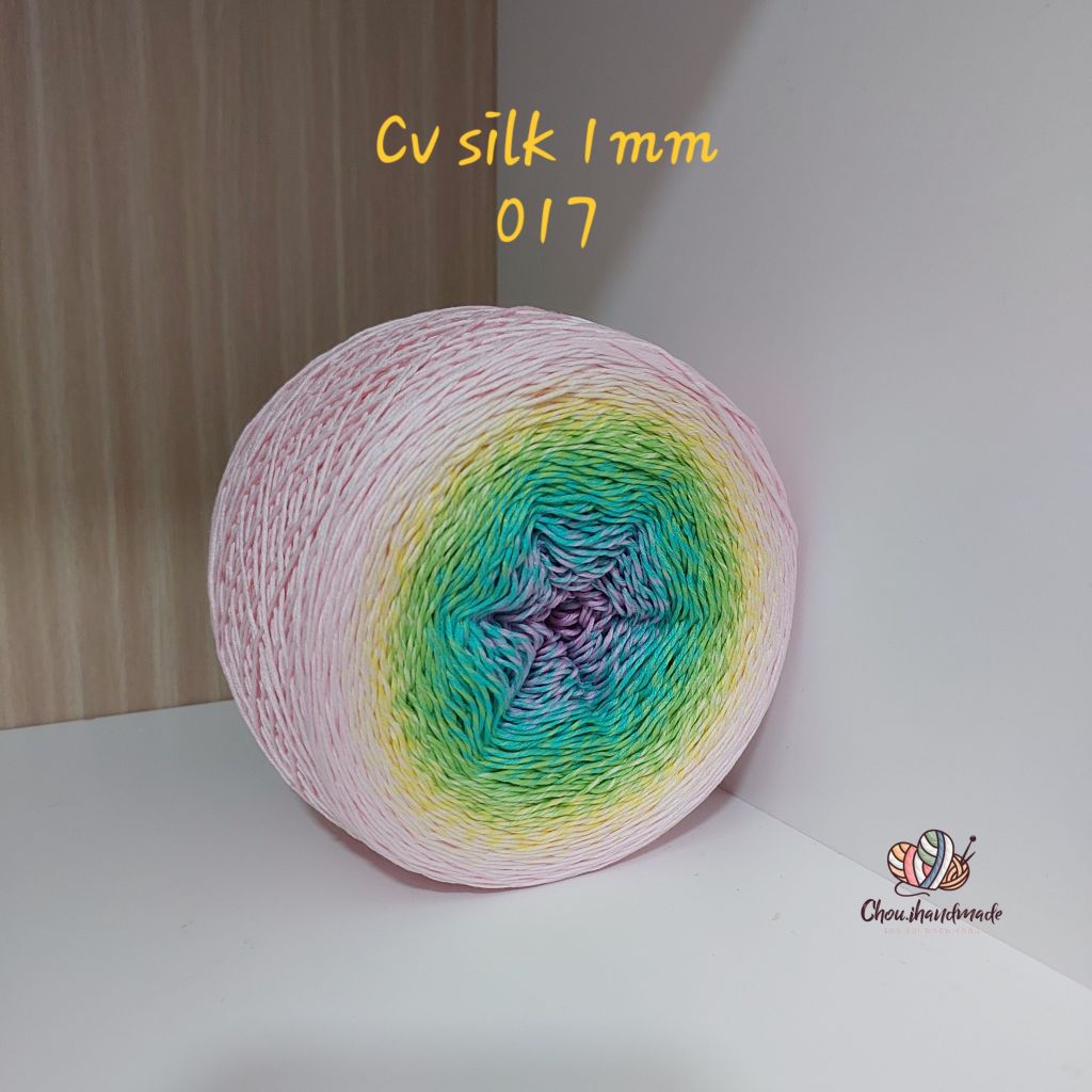Cầu vồng sợi Silk, cỡ 1.0mm, 300g, dòng bánh, đan móc áo, váy, khăn