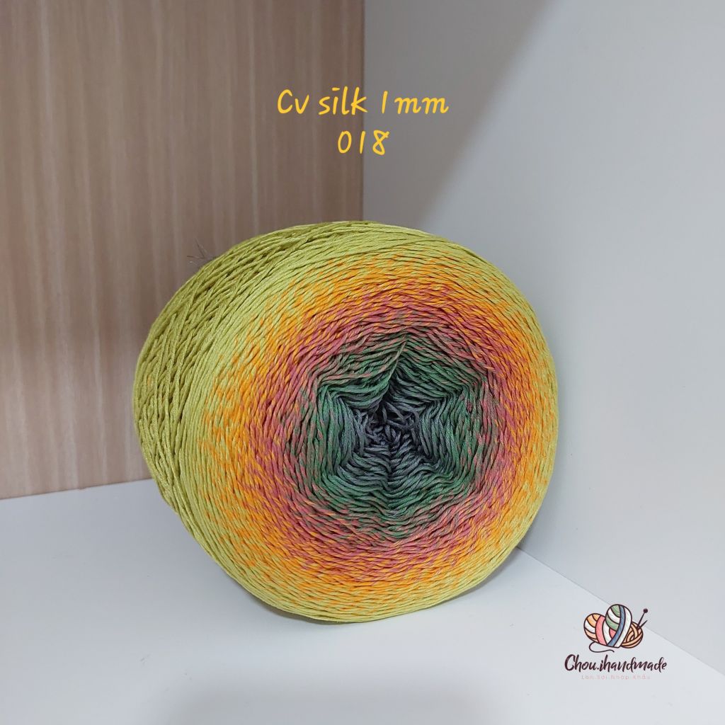 Cầu vồng sợi Silk, cỡ 1.0mm, 300g, dòng bánh, đan móc áo, váy, khăn
