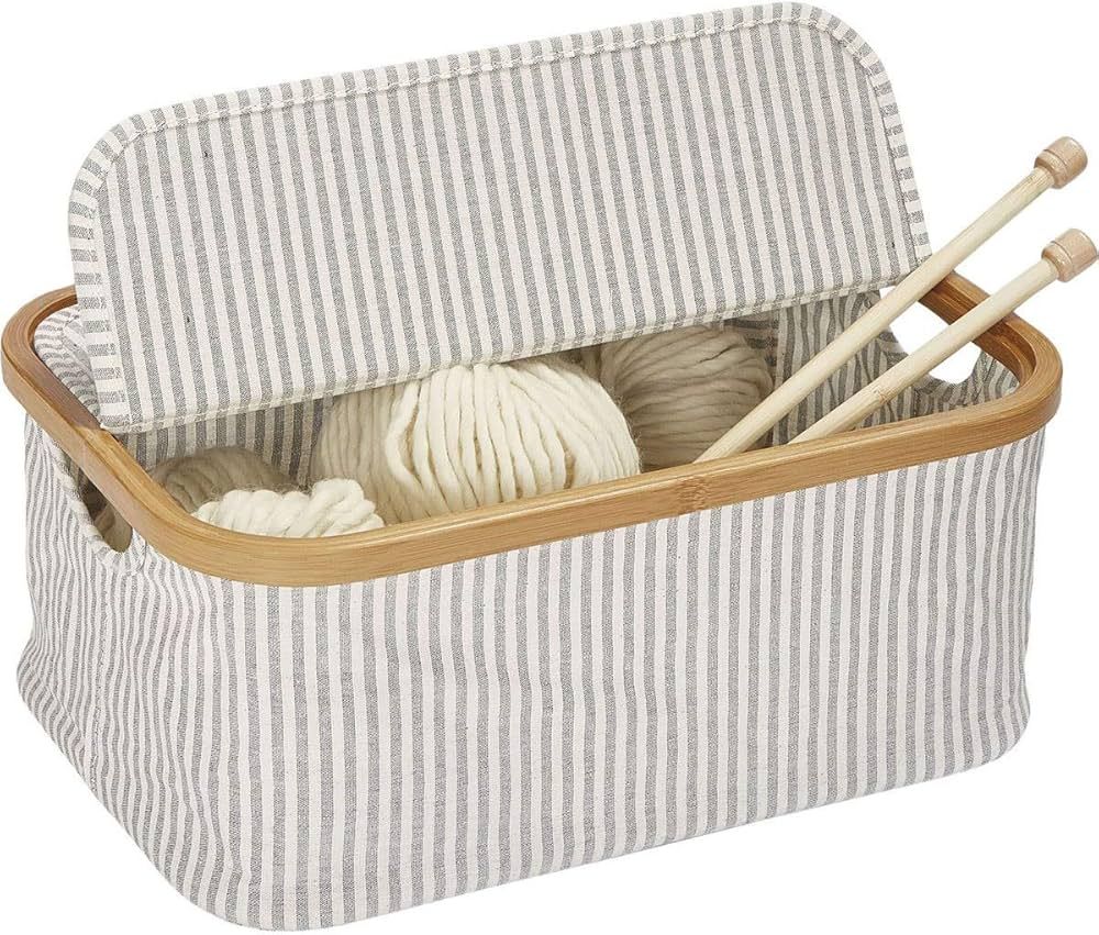 Hộp đựng len có nắp bằng vải cotton khung tre, nhập từ Prym