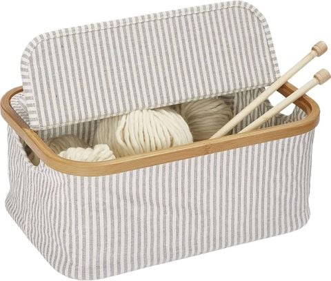 Hộp đựng len có nắp bằng vải cotton khung tre, nhập từ Prym