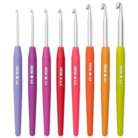 Bộ kim móc cán nhựa nhiều màu size 2-6mm bằng nhôm (8 size), nhập từ Prym