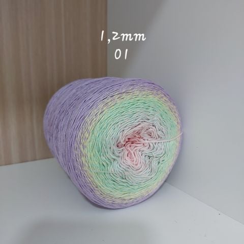 Cuộn sợi cầu vồng silk cỡ 1.2mm, đan móc áo, váy, khăn
