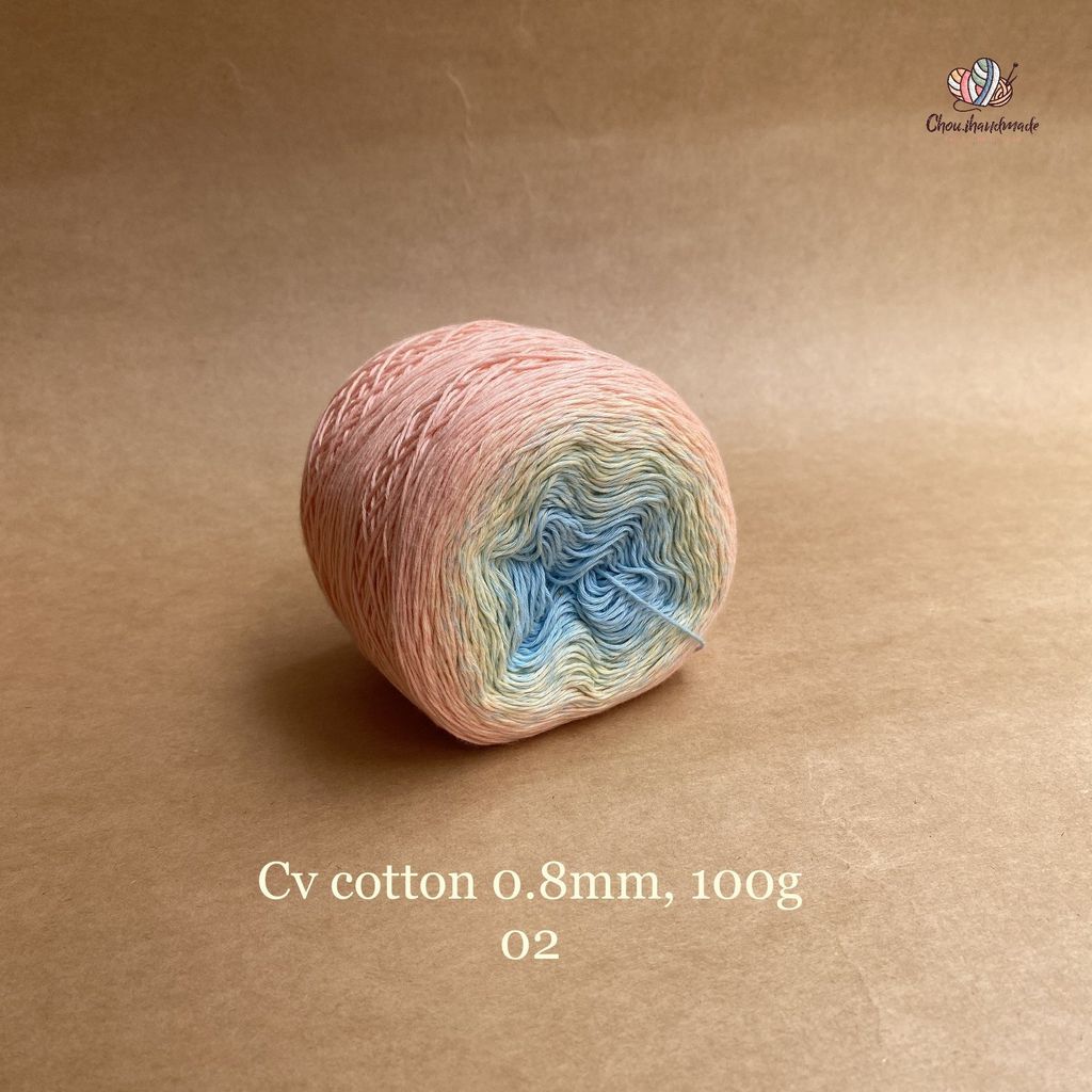 Sợi cầu vồng Cotton 0.8mm cuộn 100g, Chouihandmade, đan móc áo, váy