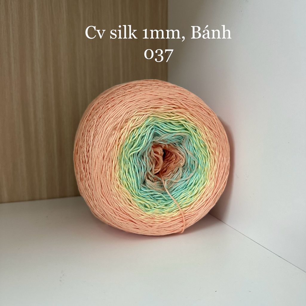 Cầu vồng sợi Silk, cỡ 1.0mm, 300g, dòng bánh, đan móc áo, váy, khăn
