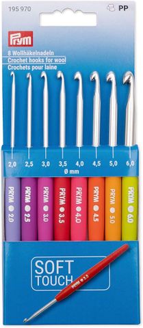 Bộ kim móc cán nhựa nhiều màu size 2-6mm bằng nhôm (8 size), nhập từ Prym
