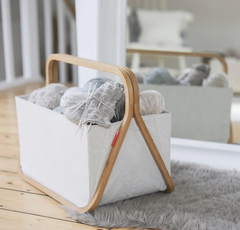 Giỏ đựng len gập xếp bằng vải Cotton khung tre màu natural nhập từ Prym