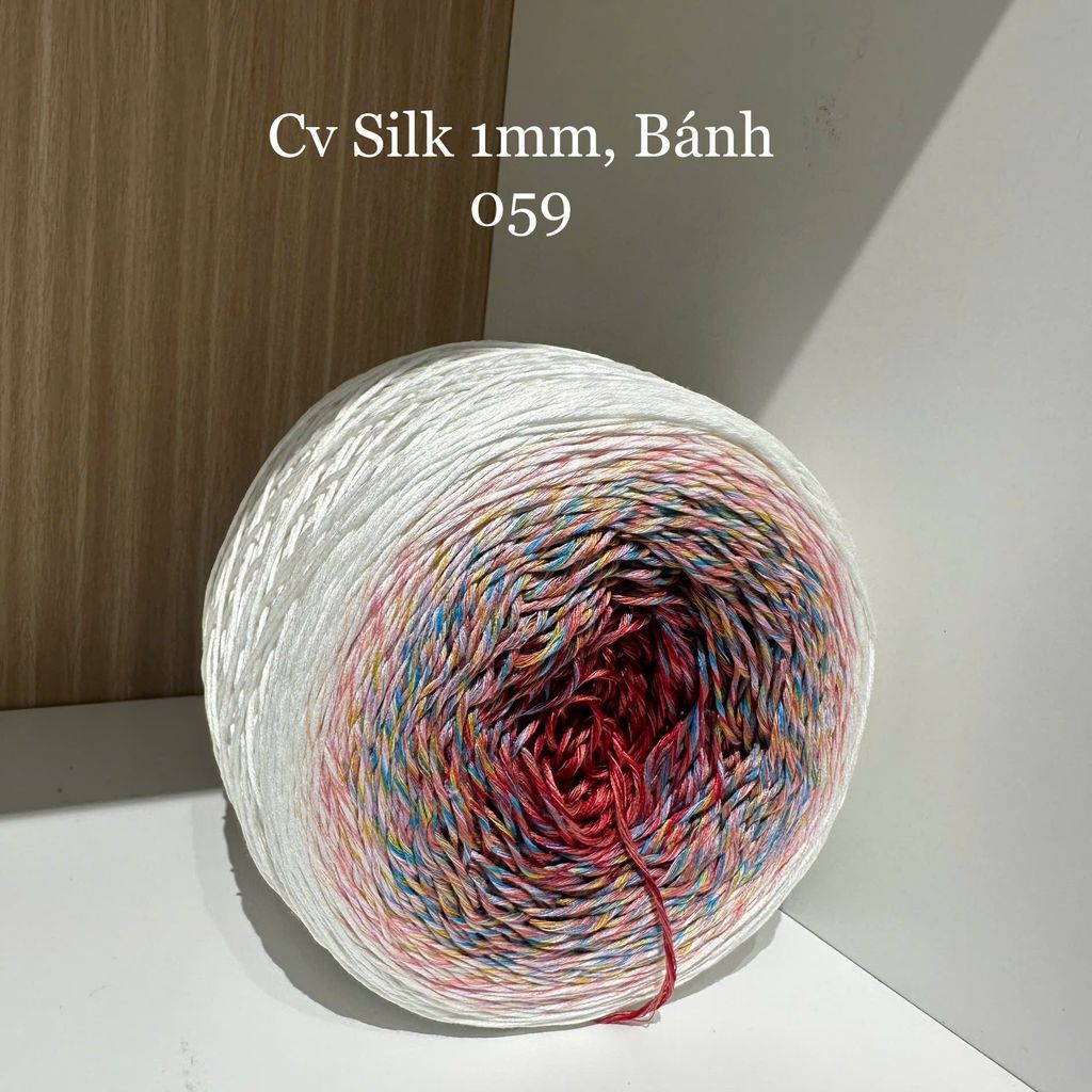 Cầu vồng sợi Silk, cỡ 1.0mm, 300g, dòng bánh, đan móc áo, váy, khăn