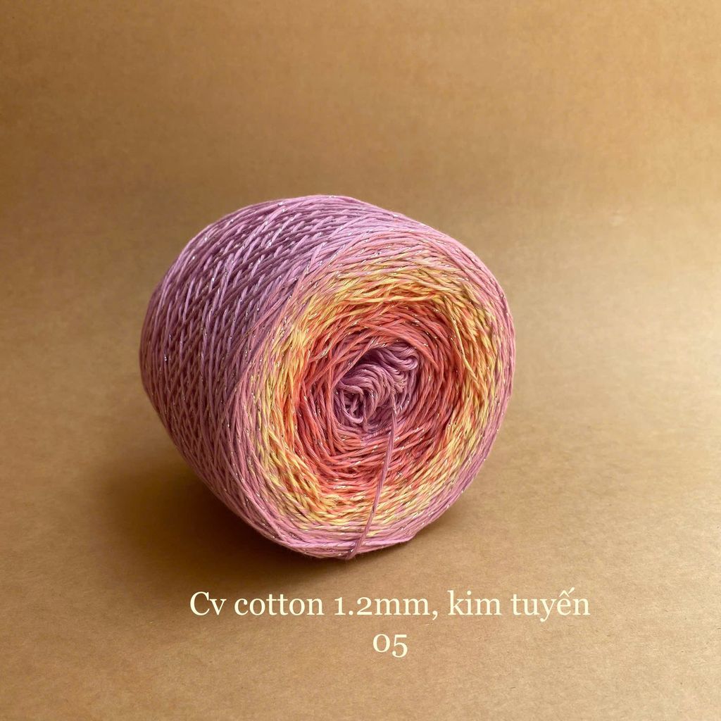Sợi cầu vồng Cotton 1.2mm, kim tuyến