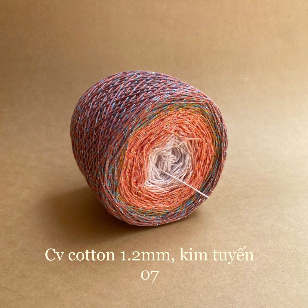 Sợi cầu vồng Cotton 1.2mm, kim tuyến