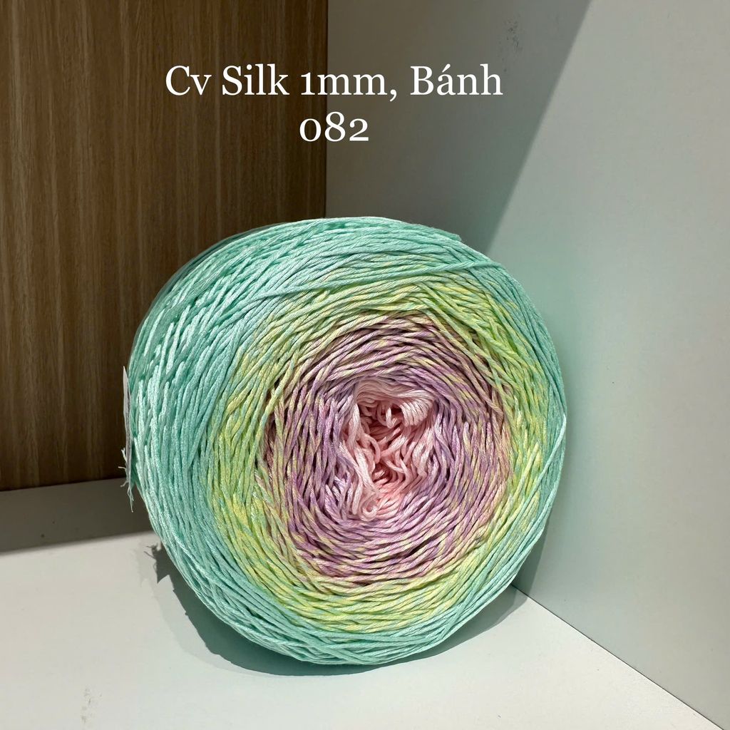 Cầu vồng sợi Silk, cỡ 1.0mm, 300g, dòng bánh, đan móc áo, váy, khăn
