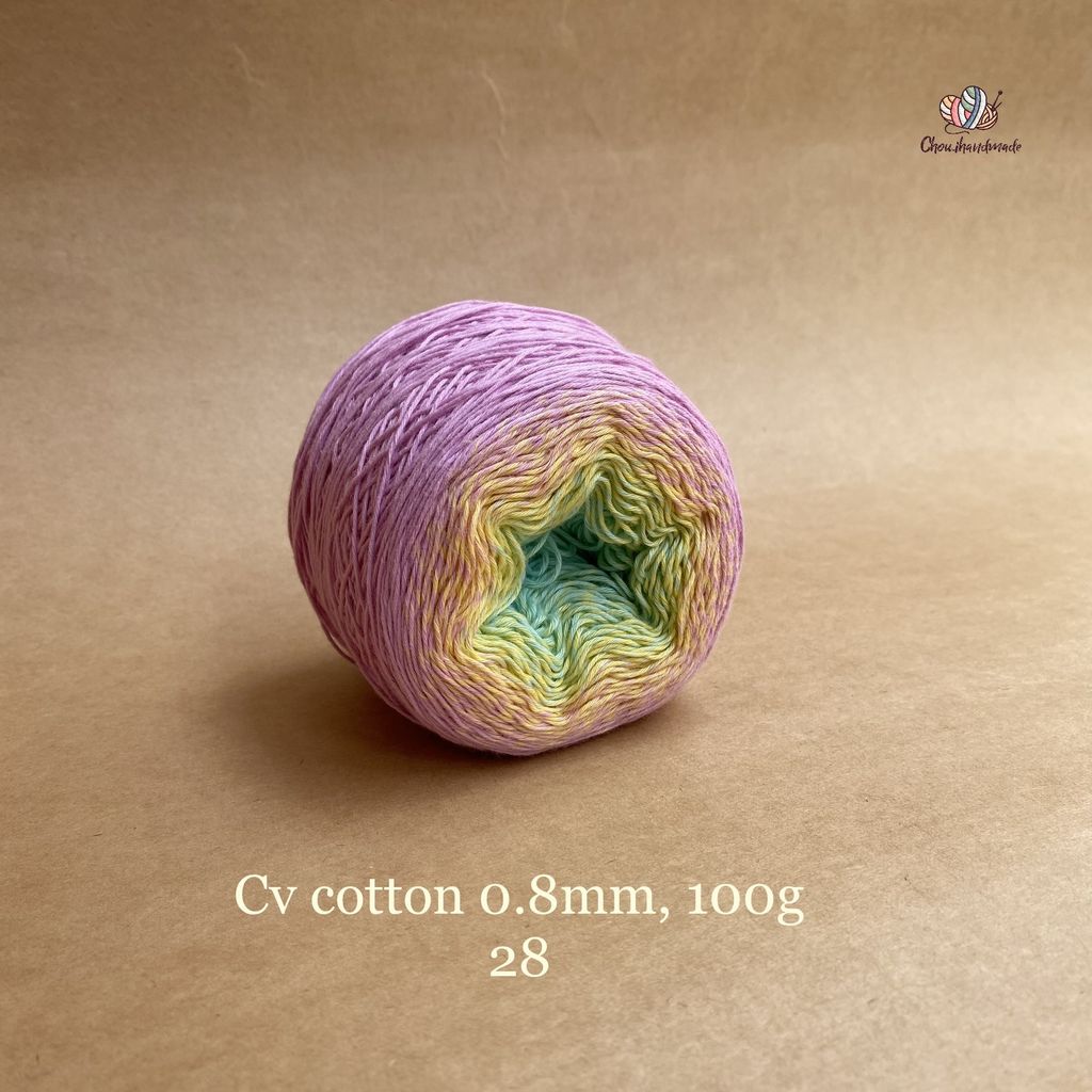 Sợi cầu vồng Cotton 0.8mm cuộn 100g, Chouihandmade, đan móc áo, váy