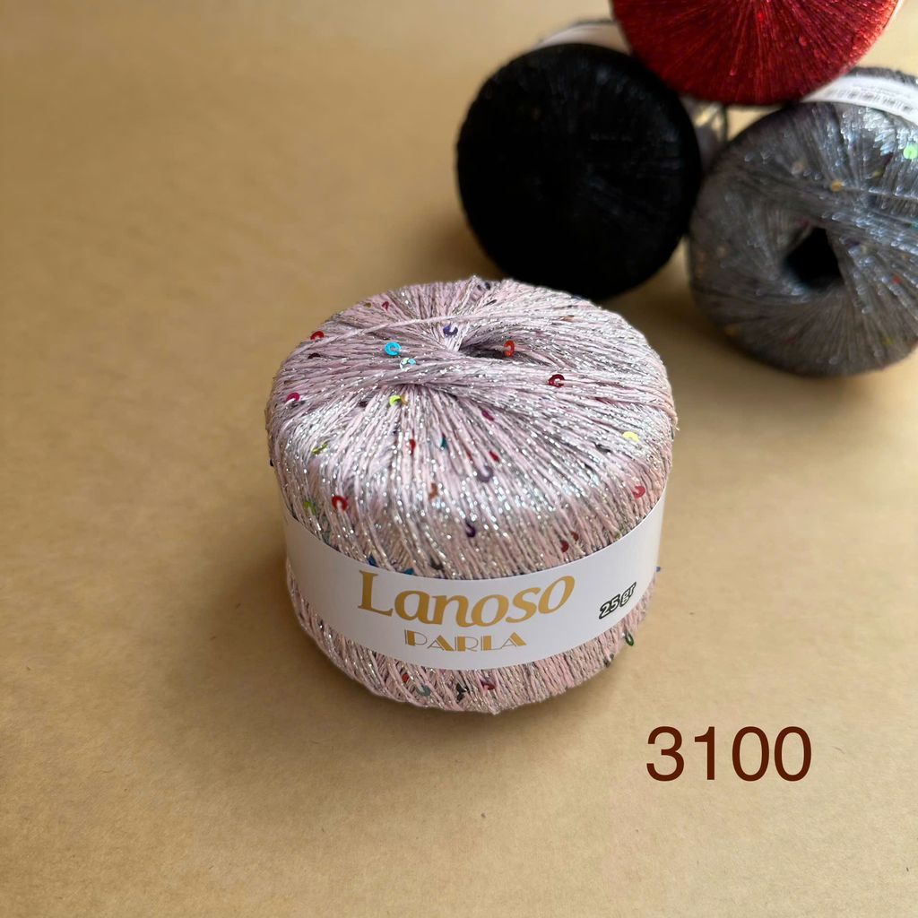 Sợi lấp lánh Parla nhập từ Lanoso, đan móc áo, váy, khăn