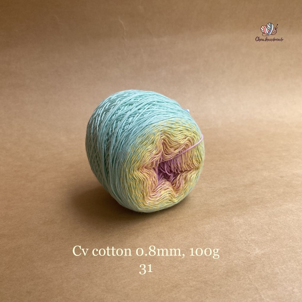 Sợi cầu vồng Cotton 0.8mm cuộn 100g, Chouihandmade, đan móc áo, váy