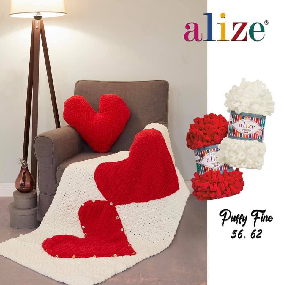Cuộn len tết bằng tay Puffy Fine hãng Alize Yarns tết áo, khăn, vỏ gối, chăn, thảm, túi