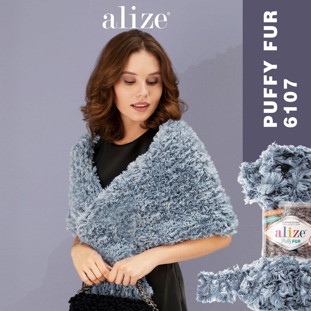 Len lông xù Puffy Fur nhập khẩu từ Alize Yarns, tết vỏ gối, thú bông, áo khoác