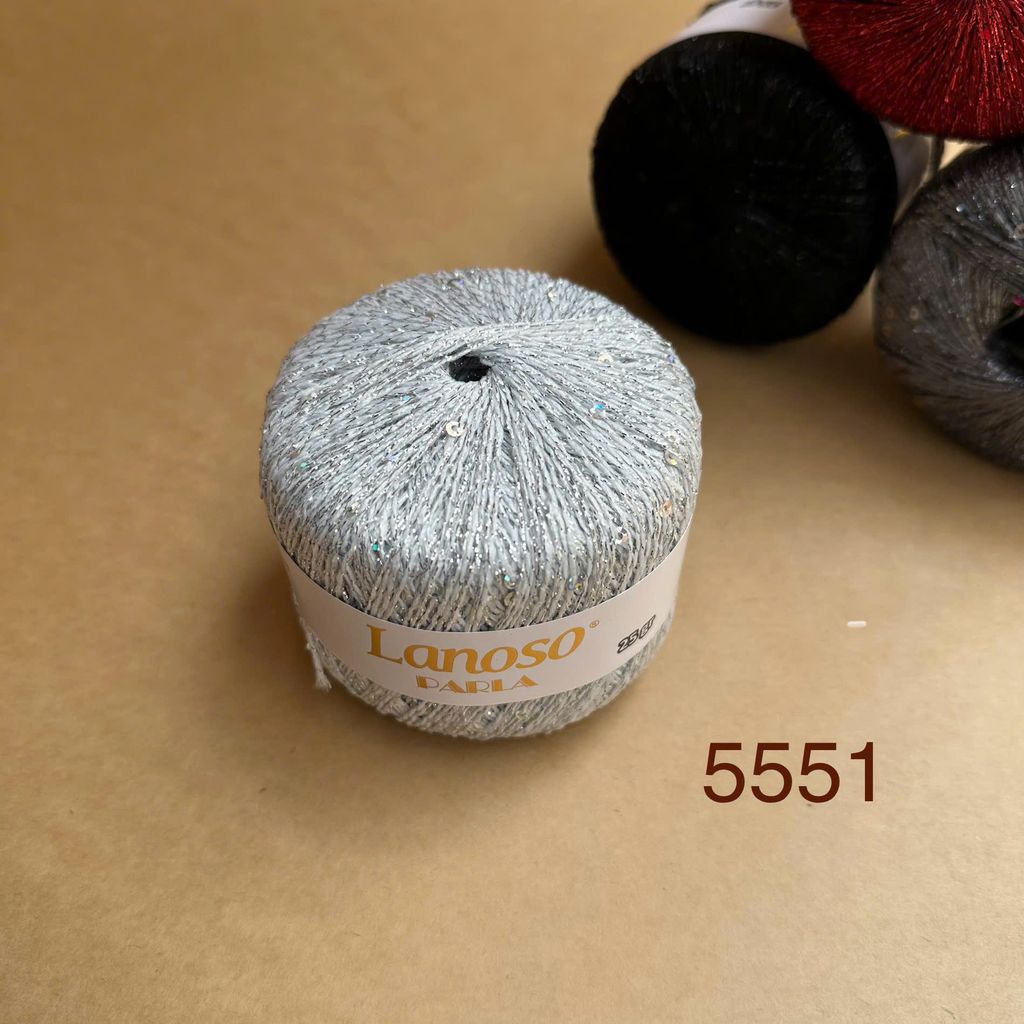 Sợi lấp lánh Parla nhập từ Lanoso, đan móc áo, váy, khăn