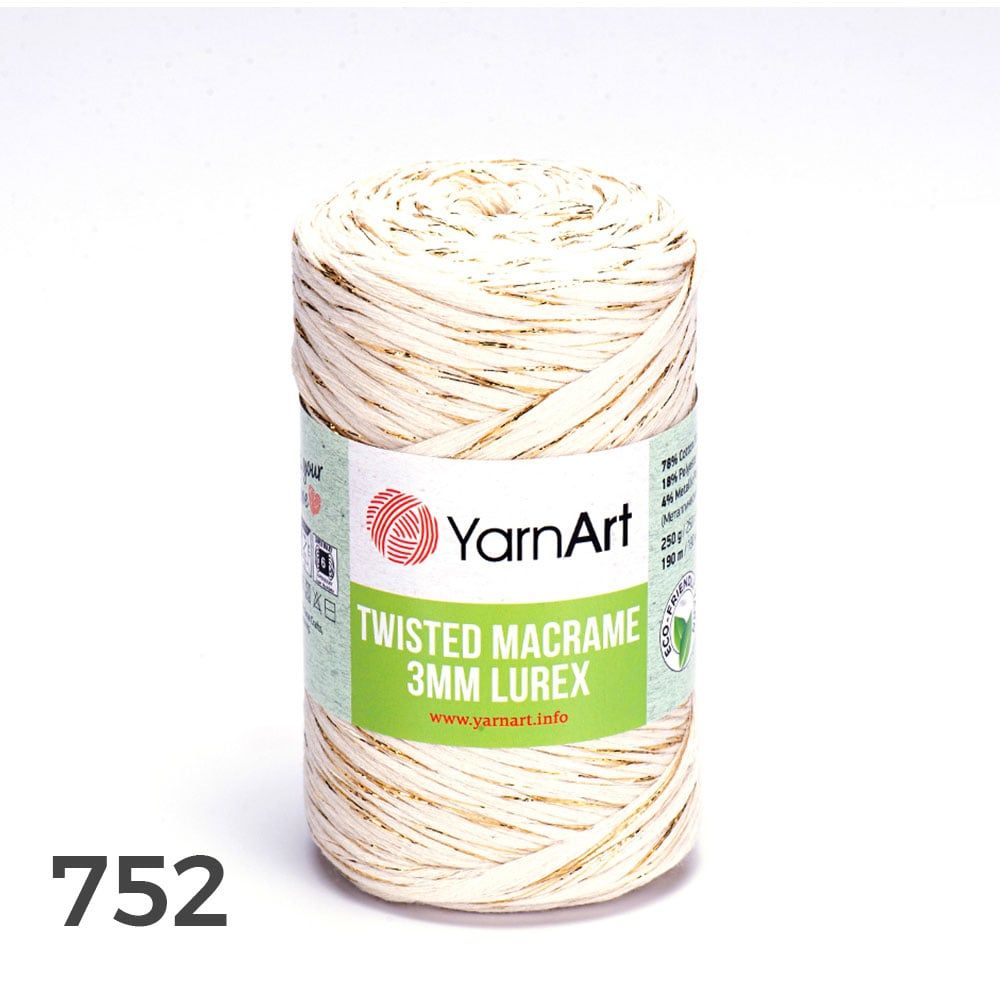 Sợi Twisted Macrame 3 MM Lurex nhập khẩu từ Yarnart, đan móc giỏ xách, nón, trang trí nội thất, vỏ ghế