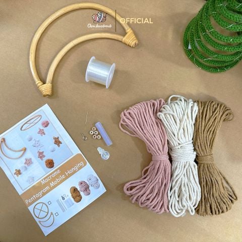 Bộ combo DIY sợi macrame hình bán nguyệt, dùng để trang trí nội thất, Chou.ihandmade