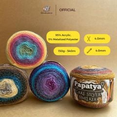 Len cầu vồng nhũ Cake Silver nhập từ Papatya, đan móc áo, chăn, váy