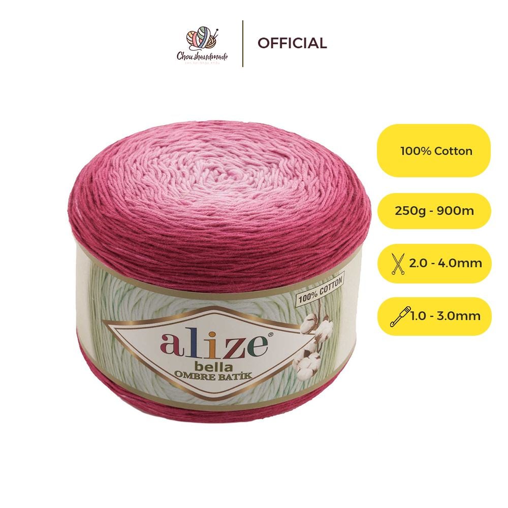 Sợi cotton Bella Ombre Batik nhập khẩu từ Alize Yarns, len loang, đan móc đủ áo, khăn, váy