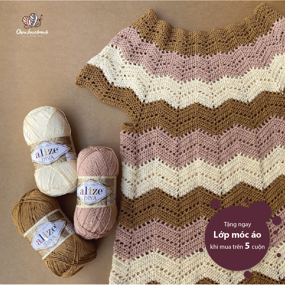 Sợi acrylic bóng Diva nhập khẩu từ Alize yarns đan móc bikini, áo, váy, thú, nón cực xinh